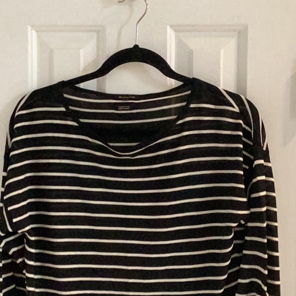 NWOT Massimo Dutti Black & White Striped Top w/ Unique Sleeves That Adjust & Tie - Picture 2 of 8
